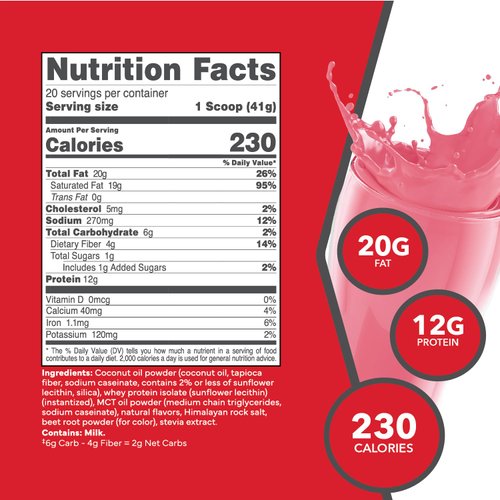 KetoLogic Keto Meal Replacement Shake Powder For Optimal Results + MCT Oil + Grass-Fed Whey - Perfectly Formulated Macros for Ketosis - 20 Servings - Strawberry