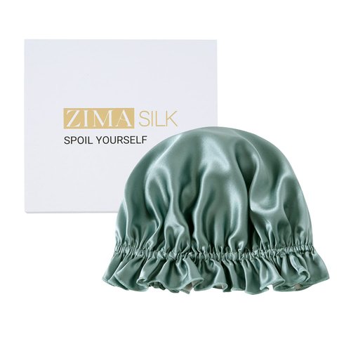 ZIMASILK 100% Mulberry Silk Bonnet for Women Hair Care, Double Layered, Silk Hair Wrap for Sleeping with Elastic Stay On (1Pc, Greyish Green+Ivory)