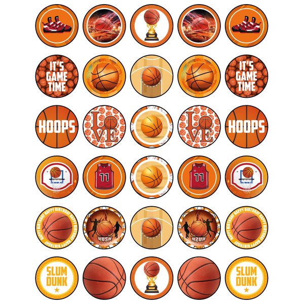30x Basketball Cupcake Toppers – Edible Happy Birthday Décor, Wafer Sheet Cake Decorating
