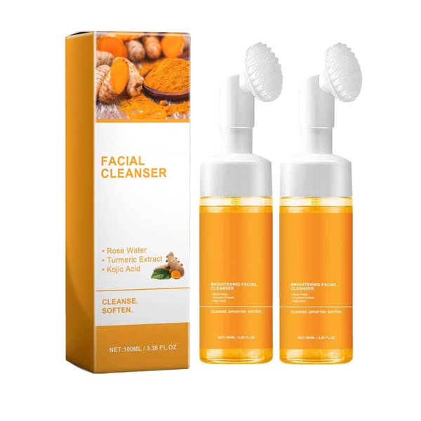 EIVJEC 2Pcs Turmeric Facial Cleanser, Foaming Face Wash, Turmeric Face Wash, Turmeric Acid Foaming Cleanser,Turmeric Facial Wash