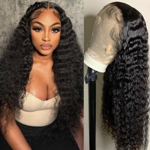 LICHANG 24 Inch Deep Wave Lace Front Wigs Human Hair 4x4 HD Lace Closure Wigs Human Hair 180% Density Deep Curly Lace Frontal Wig Human Hair Pre Plucked with Baby Hair for Black Women
