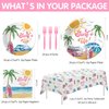 APOWBLS Girls Surfs Up Birthday Decorations Tableware - Pink Surf Birthday Party Supplies, Paper Plate, Cup, Napkin, Fork, Tablecloth, Summer Hawaiian Beach Surfing Baby Shower Decorations | Serve 24