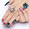 GLAMERMAID Press on Nails Almond,Green Gel False Nails with Flower Design,24 PCS Glue on Nails,Reusable Acrylic Stick on Nails Tips Manicure Set for Women,Retro Rose