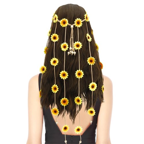 Flower Crown,Flower Headband,Flower Hippie Headband,Hippie Accessories,Sunflower Headpiece, Sunflower Headband,Hippie Costume Accessories,Hippie Headband,Flower Crowns for Women and Girl,Hippie Gifts