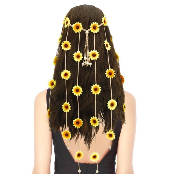 Flower Crown,Flower Headband,Flower Hippie Headband,Hippie Accessories,Sunflower Headpiece, Sunflower Headband,Hippie Costume Accessories,Hippie Headband,Flower Crowns for Women and Girl,Hippie Gifts