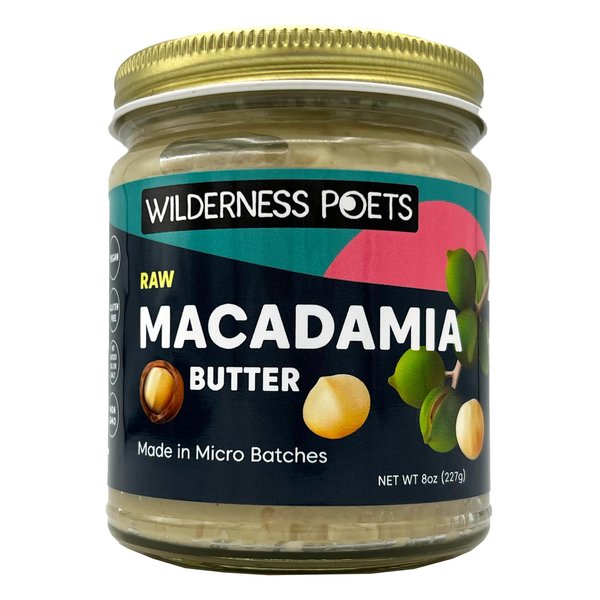 Wilderness Poets, Raw Macadamia Nut Butter - Keto, Vegan, No Salt (8 Ounce) - Glass Jar