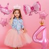 Princess Balloons for 4th Birthday Decorations Girl, Pink Birthday Balloon Pink Number 4 Balloons Foil Balloon for Princess Birthday Party Decorations Supplies