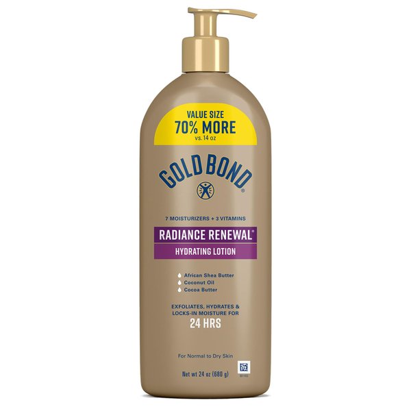 GOLD BOND Radiance Renewal Hydrating Lotion for Visibly Dry, Flaky & Ashy Skin, Exfoliates, Hydrates & Moisturizes, Value Size, 24 oz.