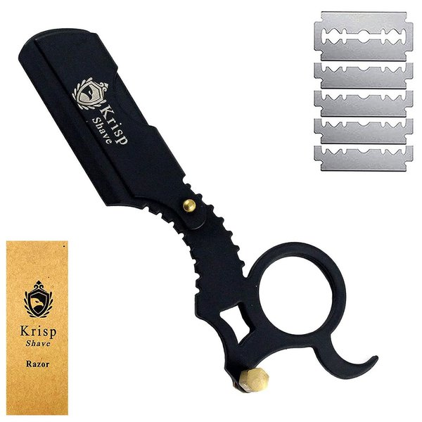 Professional Classic Straight Edge Barber Razor For Close Shaving - Salon Quality Manual Men's Beard Cut Throat Finger Razor Shavette With 10 Shaving Blades By Krisp Shave