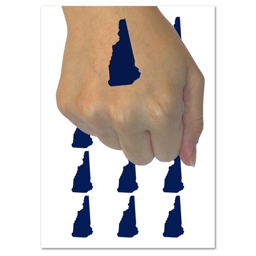 New Hampshire State Silhouette Temporary Tattoo Water Resistant Fake Body Art Set Collection - 54 1" Tattoos (1 Sheet)