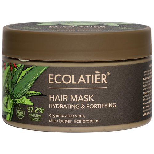 Organic Aloe Vera Hydrating and Fortifying Hair Mask ECOLATIER - 97.2% Natural, Vegan - Shea Butter, Rice Proteins for Deep Conditioning and Strengthening - 8.5 Fl Oz
