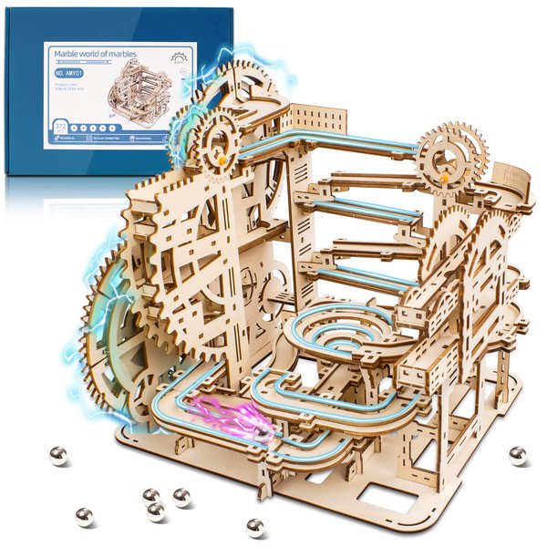 3D Wooden Puzzles for Adults, Marble Run Model, Brain Teaser Wooden Puzzles Marble Track Building Set, Wooden Marble Spaceport Model Kits, Ideal Creative Gift for Adults/Teens