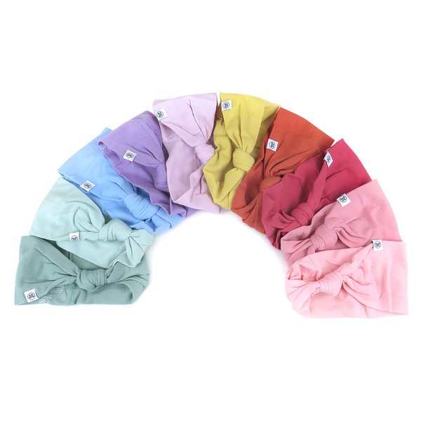 HonestBaby Girls' Organic Cotton Knotted Headbands Multi-Pack, 10-Pack Rainbow Gems Pinks, Medium
