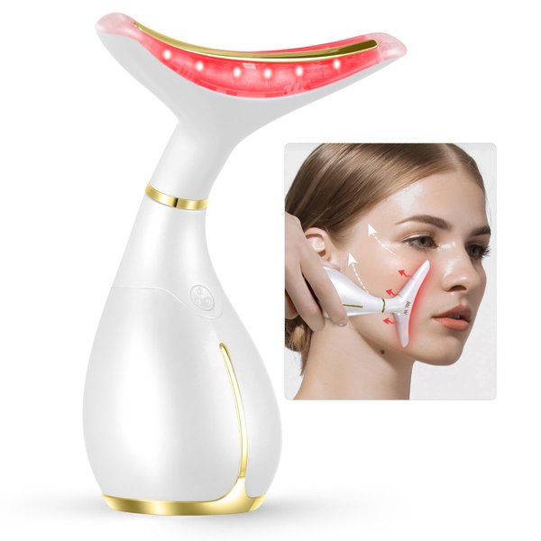 Ms.W Red Light Neck Face Massager,Portable Facial Massager for Skin Care,Electric Face Massage Kit with 45 ±5℃ Heat & 3 Massage Modes