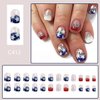 24Pcs French Tip Press on Nails 4th of July Fake Nails American Flags Star Full Cover Stick on Nails Glitter Nail Patriotic Independence Day Designs Short Square False Nails for Women Acrylic Nails