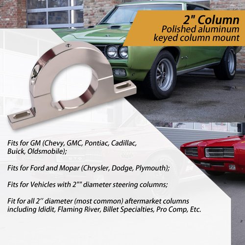 XTPTFABS Aluminum Universal Steering Column Keyed No Drop Mount,2" Column Polished Aluminum keyed Column Mount,2310000030 FR20114 2" Hole Brushed Underdash Mount River Clamp(Silver)