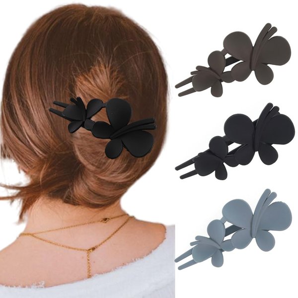 CAKURE Butterfly Flat Hair Claw Clips Black French Concord Hair Clip Duck Billed Hair Barrettes Hair Accessories for Women (Pack of 3)