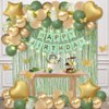 MSMANCY Sage Green Birthday Decorations for Women Men 65pcs with HAPPY BIRTHDAY Banner Curtains Butterfly Heart Star LED light and Balloons for Birthday Party Supplies (Green)