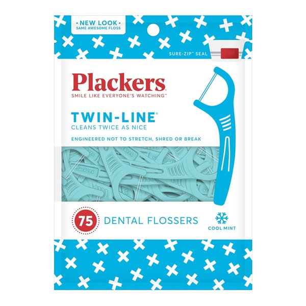 PLACKERS Dental Flossers, Twin-Line Advanced Cleaning, Mint Flavor 75 ea (Pack of 7)