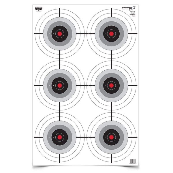 BIRCHWOOD CASEY 23" x 35" Eze-Scorer Multiple Bull's-Eye Shoot-Up Brilliant White Paper Targets for Indoor and Outdoor Use, 5 Targets