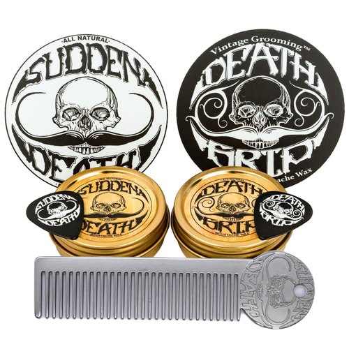Moustache Care Gift Set by Vintage Grooming Co. | Death Grip & Sudden Death Mustache Wax & Comb Kit