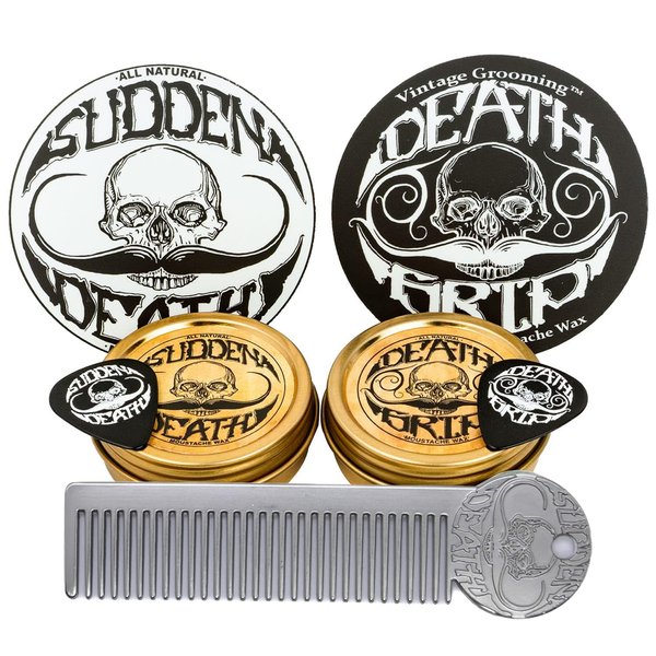 Moustache Care Gift Set by Vintage Grooming Co. | Death Grip & Sudden Death Mustache Wax & Comb Kit