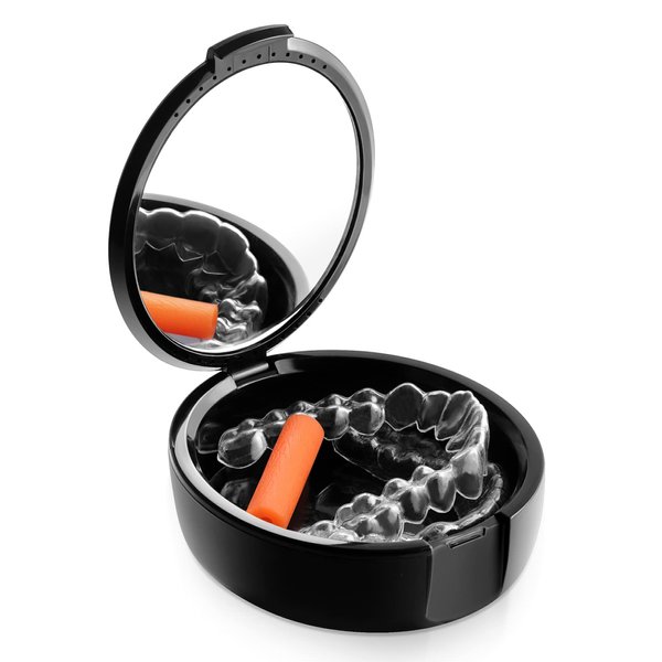 Annhua Orthodontic Retainer Case with Mirror, Mouthguard Case Small Retaniner Container Partial Denture Holder Case with Vent Holes for Night Guards, Aligner Trays, Denture - Black