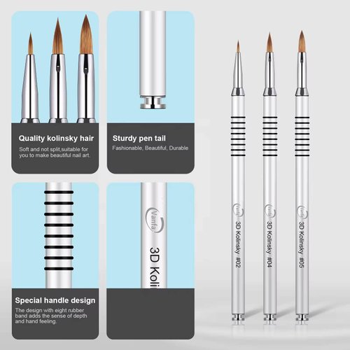 Vanfa Detailing Nail Art Brush Set (3pcs 3D Brush Set #79012)