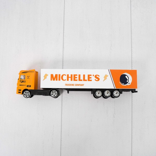 MT WORLD Personalized Toy Truck Semi Truck Toy with Child Name Tonka Container Car Carrier for Kids Boys Birthday (Orange)