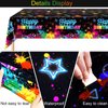 durony 2 Pack Glow in The Dark Birthday Party Tablecloth Neon Plastic Disposable Table Cover Paint Graffiti Happy Birthday Table Decorations for Let's Glow Birthday Party, 54 x 108 Inch