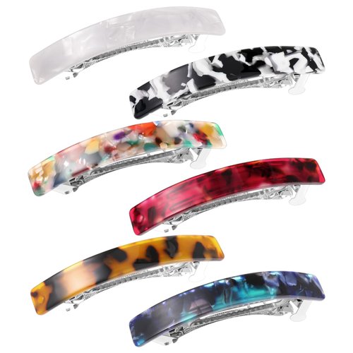 6 PCS Hair Barrettes 3 Inch Small Acetate Clips Non-slip French Tortoise Shell Hair Pins for Fine Thin Thick Hair, Vintage Elegant Ponytail Hair Accessories for Women Girls
