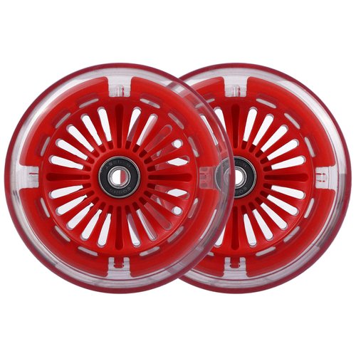 Wheelgoo 120mm 80mm Led Light Up Scooter Replacement Wheels - White Flashing- Compatible with Micro Mini, Maxi Deluxe, Globber 3-Wheeled Kid Kick Scooter, Set of 4 (Red)