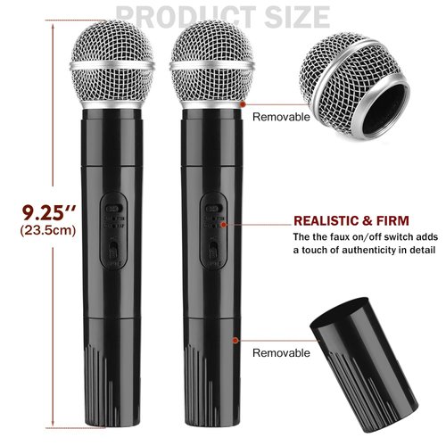 Facmogu 2PCS Fake Microphone Props, Plastic Realistic Toy Microphone Prop, Pretend Play Mic Prop for Halloween Christmas Cosplay, Simulate Speech Practice Mic for Karaoke Costume Birthday Party Favors
