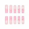 Foccna Pink Press on Nails Long,Flower Fake Nails Square Bling Glossy Rhinestone False Nail Tips Artificial Nails for Women and Girls-24pcs