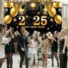 Happy New Year Decorations Backdrop, Black Gold New Years Eve Banner 2025 for New Years Eve Party Supplies 2025 New Years Decorations 71x43 Inch