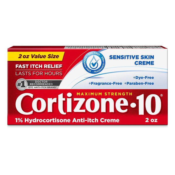 Cortizone 10 Maximum Strength Sensitive Skin Anti-Itch Cream, 1% Hydrocortisone, 2 oz.