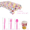 Donut Birthday Party Supplies, Serves 16, Includes Plates, Cups, Napkins, Cutlery, Banner and Tablecloth, for Donut Themed Baby Birthday Decoration, Disposable Tableware Party Pack for Girls and Boys