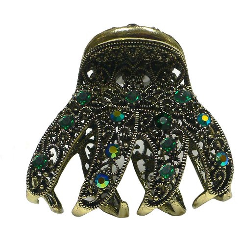 JCGY Claw Clip Metal Hair Claw Antique Gold Trim Sparkly Emerald Color Crystals YY86410emerald