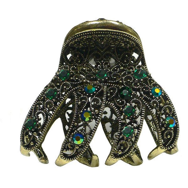 JCGY Claw Clip Metal Hair Claw Antique Gold Trim Sparkly Emerald Color Crystals YY86410emerald