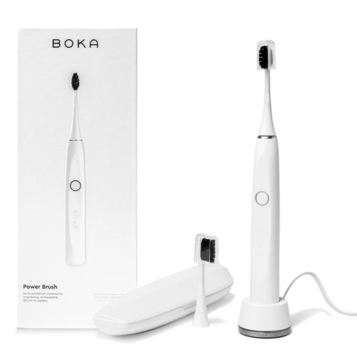 Boka 2.0 Electric Toothbrush for Adults w/ 2 Heads - Rechargeable Sonic Powered Tooth Brush - Charcoal Activated Bristles for Deep Cleaning - Dentist Recommended Oral Care - Charging Base w/Micro USB