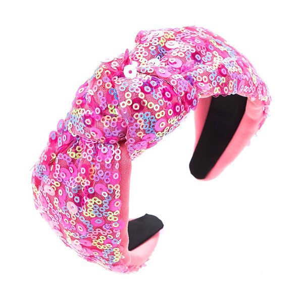 Jacnkb Sequin Knotted Headbands for Girls Women Fashion Sparkly Iridescent Glitters HairBands Accessories for Kids Wide Fabric Hair Bands Cute Glitter Hair Hoop for Adult (pink)