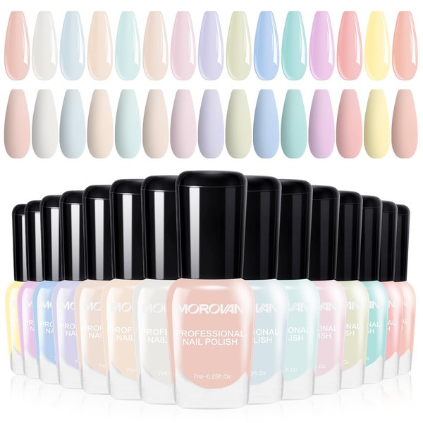 Morovan Fingernail Nail Polish Set: 15 Colors Pastel Macaron Nail Polish Kit Quick Dry Toe Finger Nail Polish Pcak Easter Gift For Women Girl