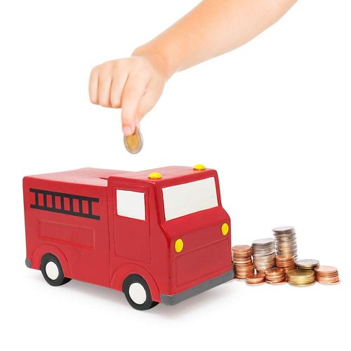 Isaac Jacobs Ceramic Red Fire Truck Coin Bank, Vehicle Money Bank Home Décor, Piggy Bank Gift for Kids, Teens, and Adults (Red Fire Truck)
