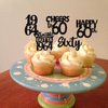 30PCS Black 60th Birthday Cupcake Toppers Glitter Sixty Happy 60th Straight Outta 1964 Cupcake Picks for Cheers to 60 Years 60th Birthday Wedding Anniversary Party Decoration Supplies
