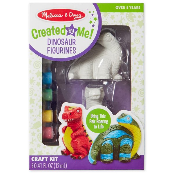 Melissa & Doug Created by Me! Dinosaur Figurines Craft Kit (2 Resin Dinosaurs, 6 Paints, Paintbrush)