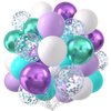 KALOR Teal Blue and Purple Balloons, 60 Pcs 12 Inch Blue Purple Confetti Latex Balloons for Mermaid Birthday Party Decorations