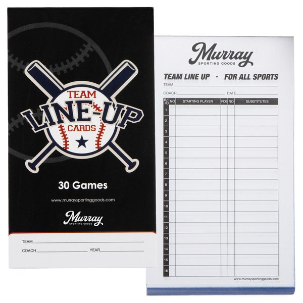 Murray Sporting Goods Baseball/Softball Lineup Cards - 30 Games with 16 Player Roster Lineup Sheet (4-Part Carbon Copies)