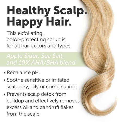 16 fl oz Apple Cider & Sea Salt Green Scalp Scrub Sulfate-Free | 10% AHA & BHA | Exfoliating Hair & Scalp Treatment for Detox, Dandruff & Build-Up | Scalp Exfoliator Hair Scalp Scrub | Refreshing