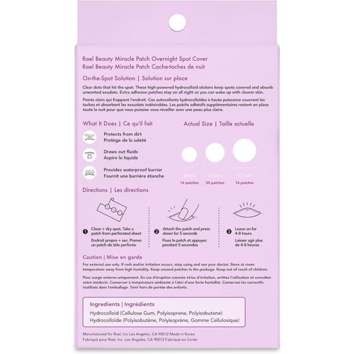 Rael Pimple Patches, Miracle Overnight Spot Cover - Hydrocolloid Acne Patch for Face, Zit & Blemish, Thicker & Extra Adhesion, All Skin Types, Vegan, Cruelty Free, 3 Sizes (104 Count)
