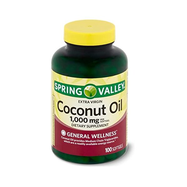 Spring Valley Extra Virgin Coconut Oil, 1000 MG, 100 Softgels + Your Vitamin Guide©